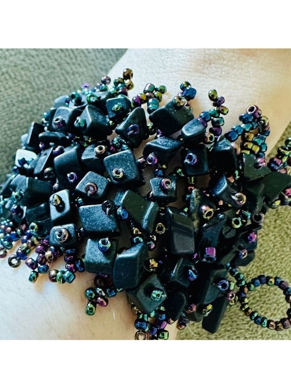 Vintage Snowflake Obsidian and Smoky Quartz Bracelet <reversible>
